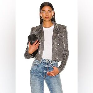 Revolve L'AGENCE Silver Sequin Cropped Blazer Size 4